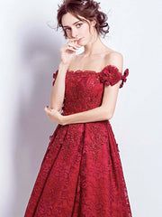 Elegant Off-Shoulder Burgundy Lace Dress for Prom, Homecoming, and Formal Evenings