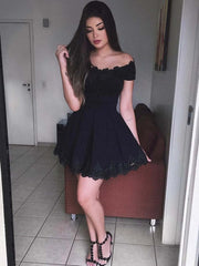 Elegant Off-Shoulder Black Lace Prom Dress: Short, Formal, Graduation, Homecoming Gown