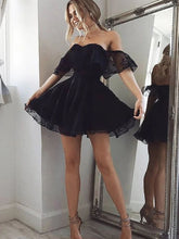 Off the Shoulder Short Black Lace Prom Homecoming Dress - Elegant