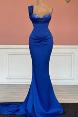 Royal Blue Sequin One-Shoulder Long Mermaid Prom Dress