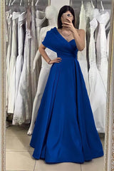 Elegant Royal Blue One Shoulder Sweetheart Off-The-Shoulder Evening Dress