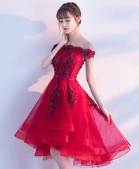 Burgundy Lace Tulle Short Prom Party Dress for Women