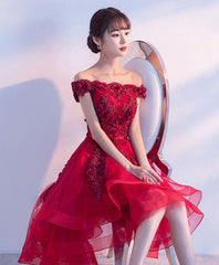 Burgundy Lace Tulle Short Prom Party Dress for Women