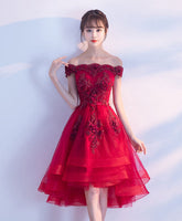 Burgundy Lace Tulle Short Prom Party Dress for Women