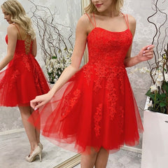 Princess Short Red Lace Prom Dress, Elegant Tulle Homecoming Evening Gown for Teens