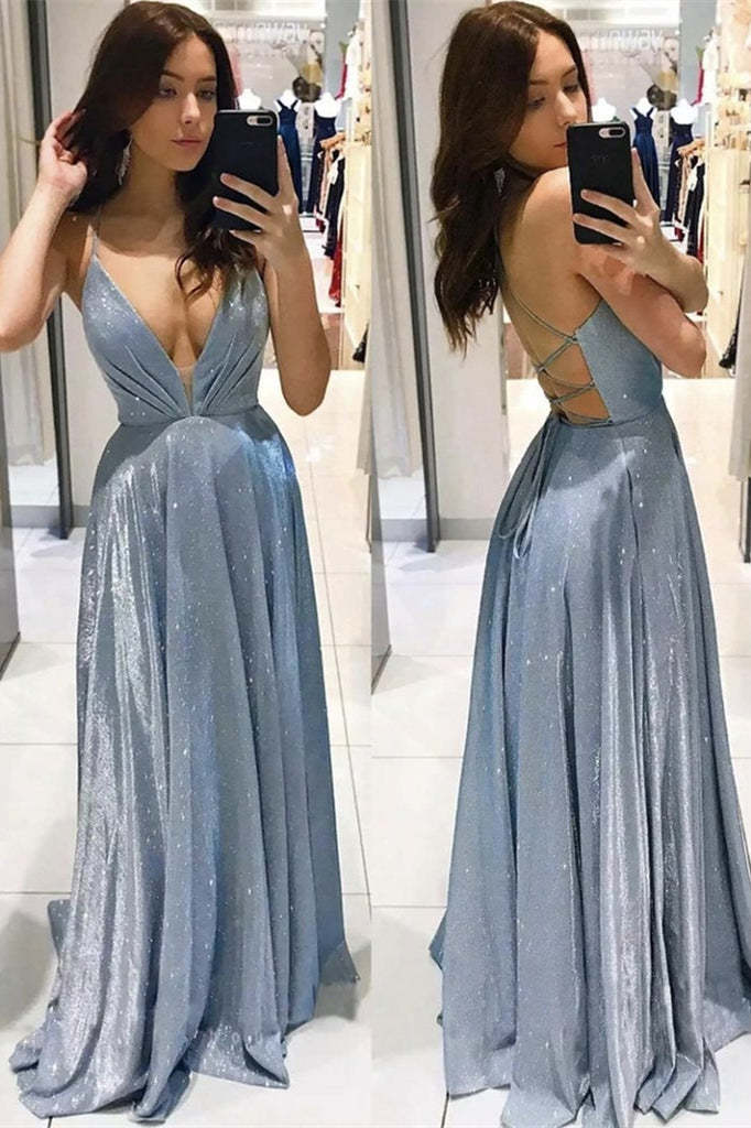 Sparkling Backless Spaghetti-Strap Long Prom Dress with String Back