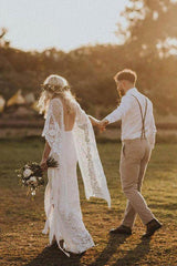 Romantic Bat Sleeve Lace Sheath Wedding Dress Bridal Gown for Women