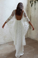 Romantic Bat Sleeve Lace Sheath Wedding Dress Bridal Gown for Women