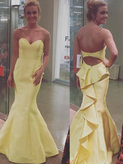 Elegant Sweetheart Satin Mermaid Prom Dress Sleeveless Sweep Train Layered Gown