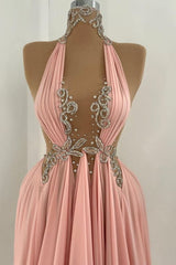 Elegant Halter Empire Beaded A-Line Long Prom Dress for Special Occasions