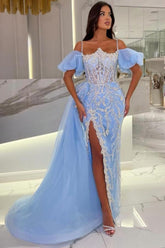 Sparkling Sequin A-Line Gown: Off-Shoulder, Side Slit, Long Prom & Evening Dress