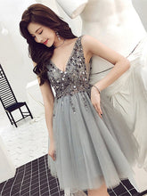 Sparkling Gray V-Neck Sequin Short Prom Dress: Elegant Homecoming & Formal Evening Gown