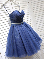 Sparkling Blue Strapless Short Prom Dress: Elegant Tulle A-Line Homecoming & Graduation Gown