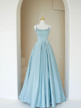 Lovely Blue Satin A Line Long Prom Dress Bridesmaid Gown