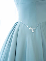 Lovely Blue Satin A Line Long Prom Dress Bridesmaid Gown