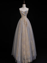 Elegant Gray Blue Long Prom Dress with Sweetheart Neckline Designed