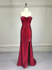 Elegant Green Satin Mermaid Prom Dress for Women, Long Formal Gown