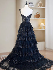 Beautiful Black Sequin Long Prom Dress for Women Formal Occasions