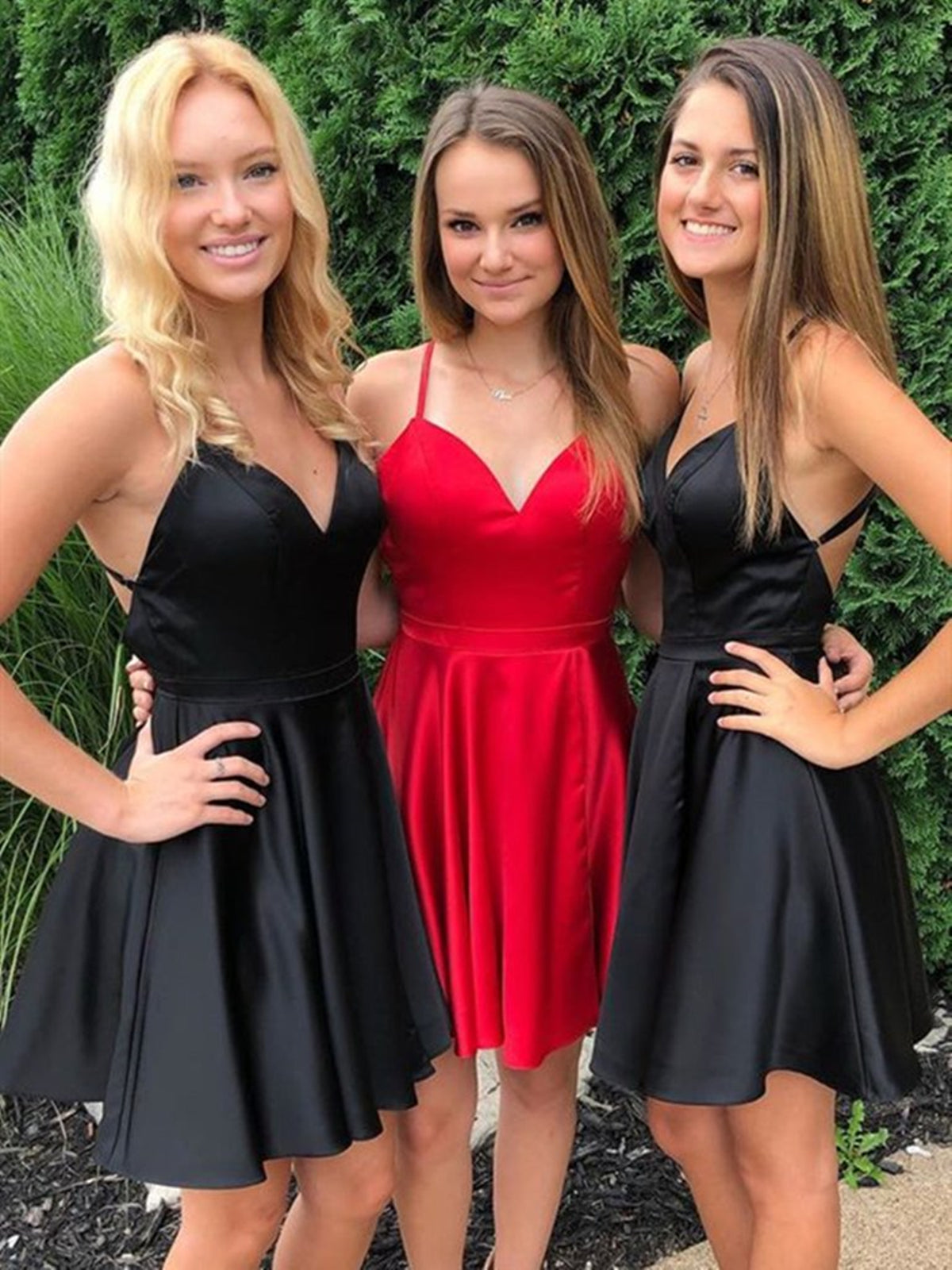 Stunning V-Neck Red and Black Prom Dress for Homecoming and Formal Events