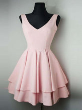 Simple V-Neck Pink Homecoming Dress Short Prom, Graduation, Evening Gown