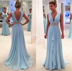 Sky Blue A Line Prom Dress