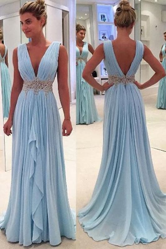 Sky Blue A Line Prom Dress