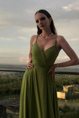 Elegant Sleeveless Spaghetti-Strap Long Chiffon A-Line Prom Dress for Women