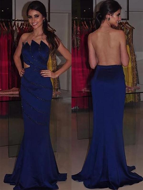 Elegant Strapless Beaded Satin Sheath Gown: Perfect for Prom, Bridesmaids, or Evening Events