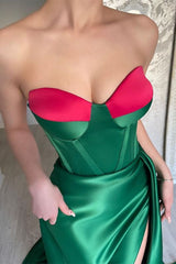 Elegant Green Sweetheart Sleeveless Mermaid Prom Dress with High Split Design