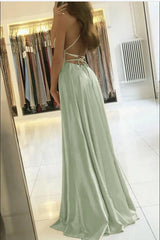Elegant Spaghetti Straps Floor-Length Prom Dress with Side Slit for Women