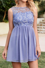 Elegant Sleeveless Chiffon Homecoming Dress with Floral Lace Mini Party