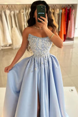 Elegant Strapless Satin A-Line Prom Dress with Ruched Sequins Detailing