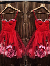 Sweetheart Neck Short Red 3D Floral Prom Homecoming Dress for Party