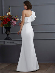 Elegant One-Shoulder Taffeta Trumpet Mermaid Prom Dress with Ruffles