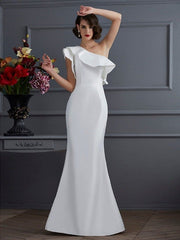 Elegant One-Shoulder Taffeta Trumpet Mermaid Prom Dress with Ruffles