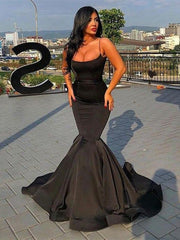 Elegant Trumpet Mermaid Sleeveless Spaghetti Straps Ruffled Satin Prom Dress