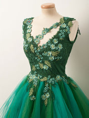 Unique Beaded Floral Short Green Lace Prom Dress: Fluffy Formal Graduation Homecoming