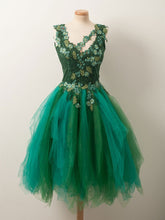 Unique Beaded Floral Short Green Lace Prom Dress: Fluffy Formal Graduation Homecoming