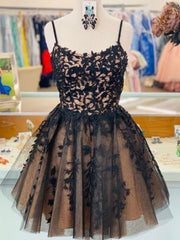 Unique Black Lace Champagne Short Homecoming Prom Dresses Formal Evening