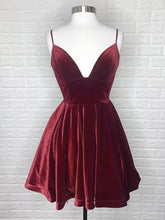 Elegant V-Neck Backless Burgundy Velvet Short Prom Dress, Formal Graduation Homecoming