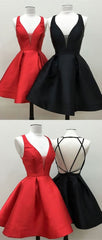 Elegant V-Neck Backless Short Red/Black Prom Dress for Homecoming & Formal Evenings