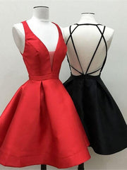 Elegant V-Neck Backless Short Red/Black Prom Dress for Homecoming & Formal Evenings