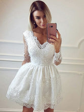 Elegant V-Neck Long Sleeve White Lace Homecoming Dress - Short Formal Graduation Evening