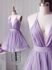 Elegant V-Neck Short Pink/Purple Prom Dress, Stylish Homecoming & Graduation Evening Gown