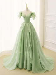 A-Line Organza Green Long Prom Dress for Graduation and Formal Events