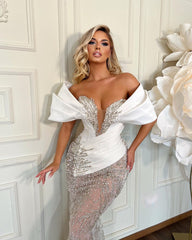 Elegant Sleeveless White Tulle Prom Dress | Charmeuse Wedding Gown