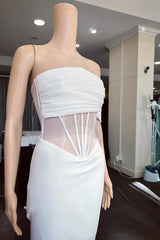 Elegant White Off-Shoulder Strapless Pleated Mermaid Prom Dress OD3687