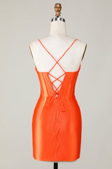 Orange Sparkly Beaded Corset Tight Short Homecoming Dress – Perfect Party