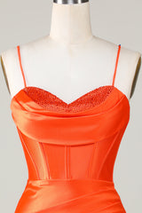 Orange Sparkly Beaded Corset Tight Short Homecoming Dress – Perfect Party