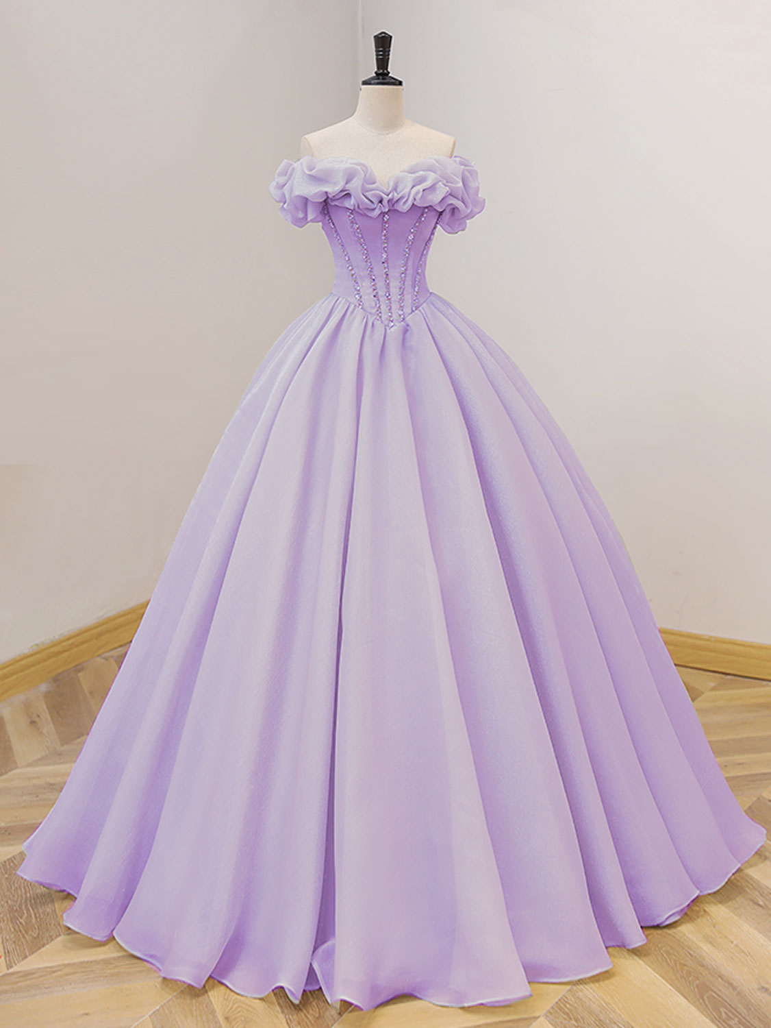 Lilac Off The Shoulder Disney Princess Ball Gown Quinceanera Dress - DollyGown